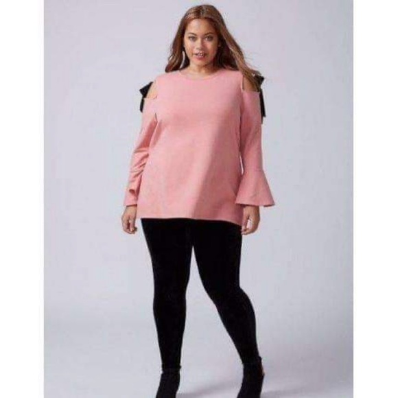 Lane Bryant Tops - Lane Bryant Cold Shoulder Tie Bell Sleeve Top